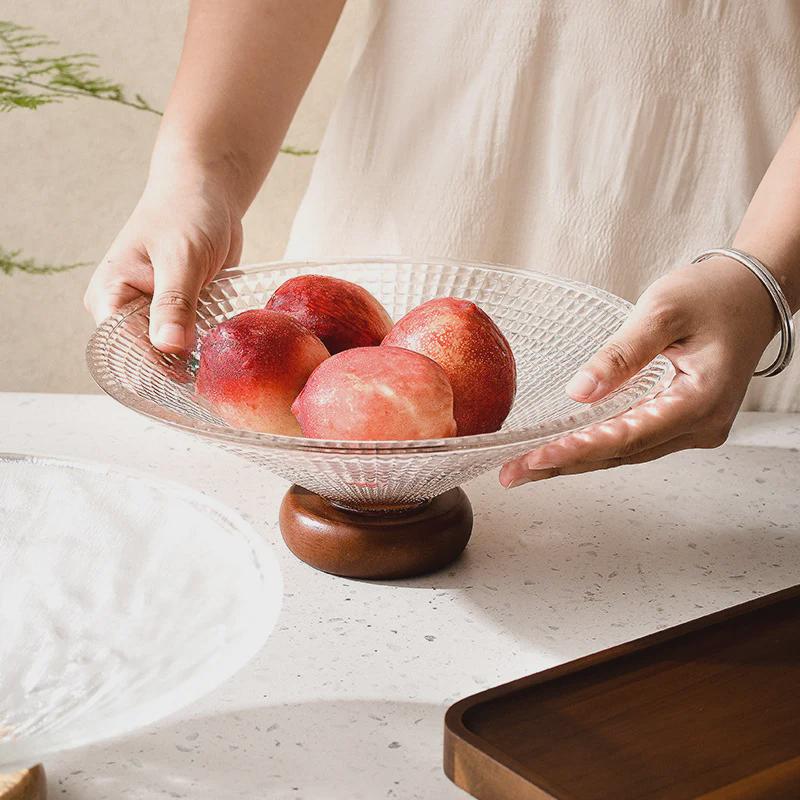 Happy Tao Luxury Glass & Wood Dessert Plate - Ideal for Fruit, Snacks, and Candy