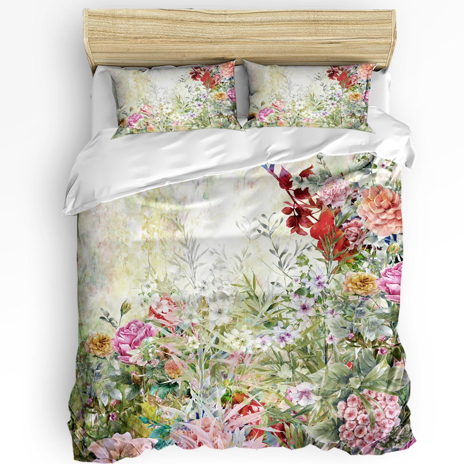 

Pink Flower Rose Vintage Duvet Cover With Pillow Case Custom 3pcs Bedding Set Quilt Cover Double Bed Home Textile EU single(135x200cm)