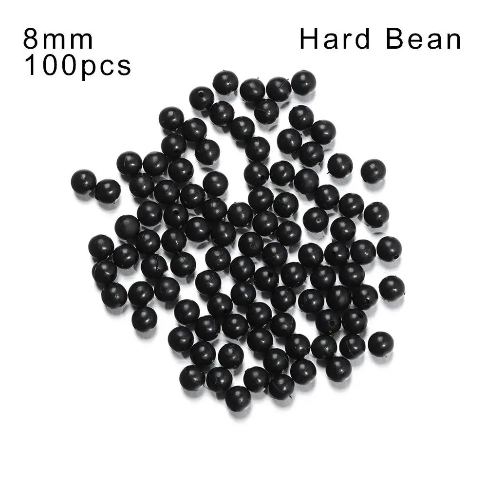 100Pcs Fishing Beads Space Stopper Black 3mm-12mm Round Soft and hard beans Fishing Lures bait Hook Rig Accessories