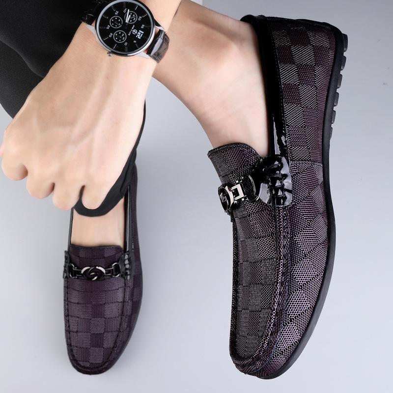 

Men s shoes 2025 summer new lazy pedal Doudou trendy shoes men s gentleman style banquet comfortable business leather shoes 44 бордовий