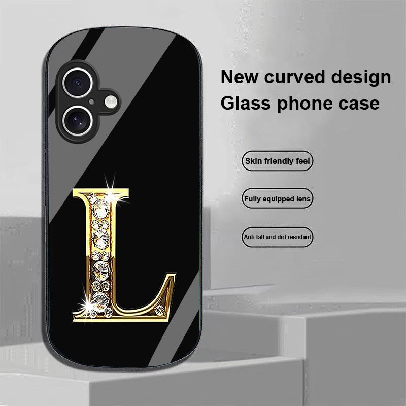 Diamant-Zeichen für Apple iPhone 16 11 13 15 14 Pro Max 12 Mini 7 8 Plus XR X XS Elliptisch geformte Hülle aus gehärtetem Glas