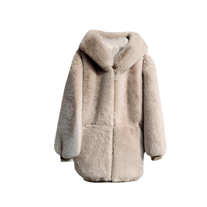 Winter plush imitation fur coat women's new loose and thickened imitation rabbit fur coat medium and long cotton clothes