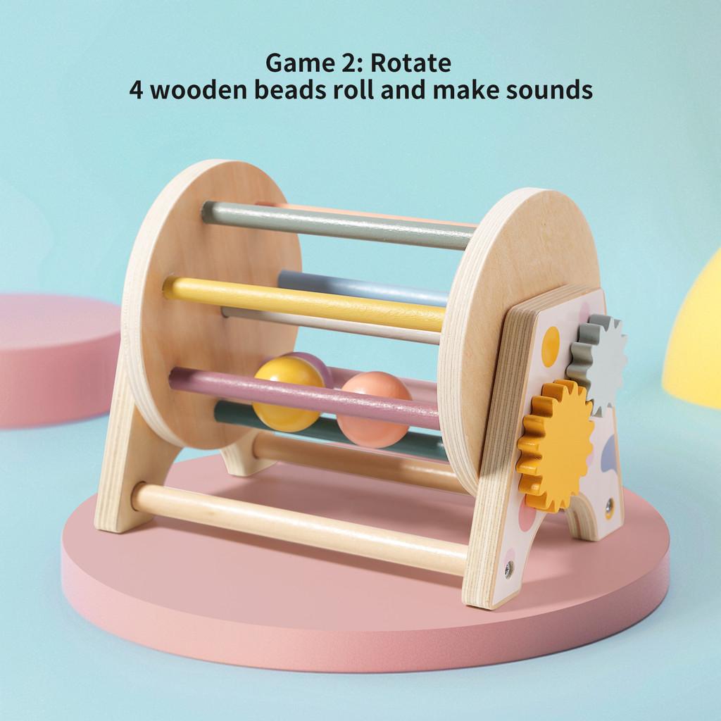 Wooden Montessori Threeinone Desktop Rattling Drum For Toddlers Educational Toy