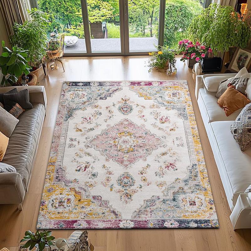 

RAKKS Modern Nordic Style Area Mat,Vibrant Floral Pattern in Blue Pink,for Living Room,Bedroom,Office Decor,Rugs for Living Room 40x60cm