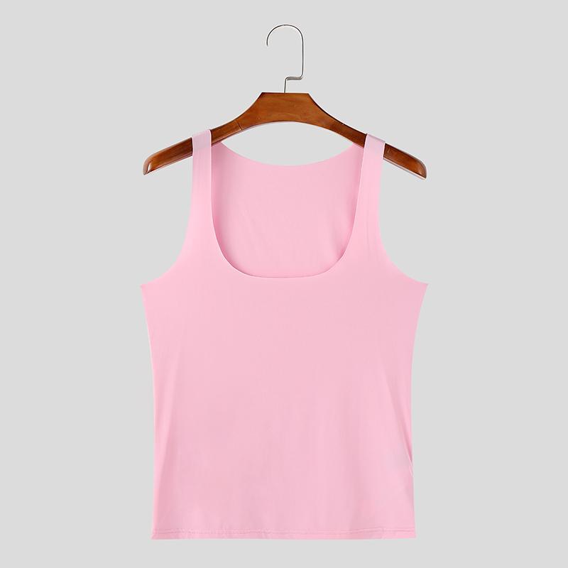 

INCERUN Men Summer Strap Sleeveless Semi-Sheer Stretch Casual Skinny Tank Tops Undershirts 5XL розовый