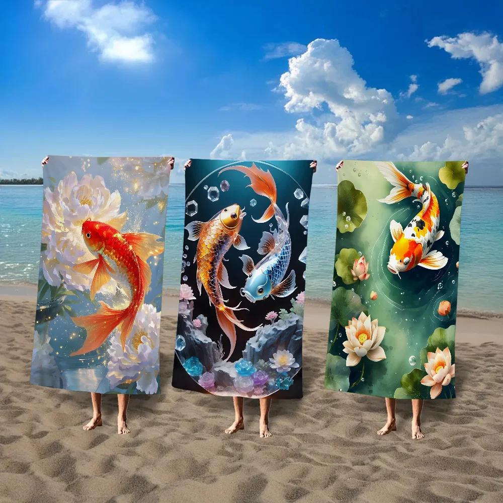 Shanika Chen Classic Abstract Art Japanese Vintage Koi Cartoon Beach Towel Kawaii Room Decor Bath Children Hand Towels For Bathroom Shower