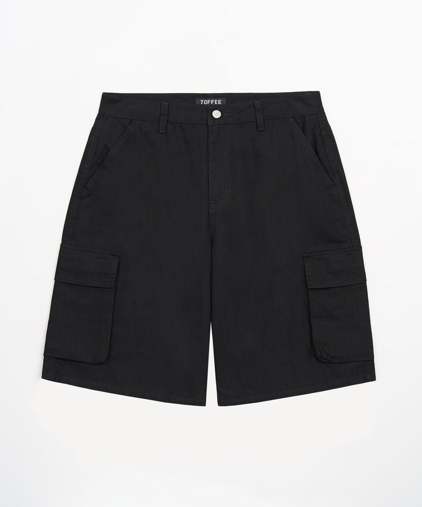 TOFFEE Cotton Cargo Half Pants (Black)