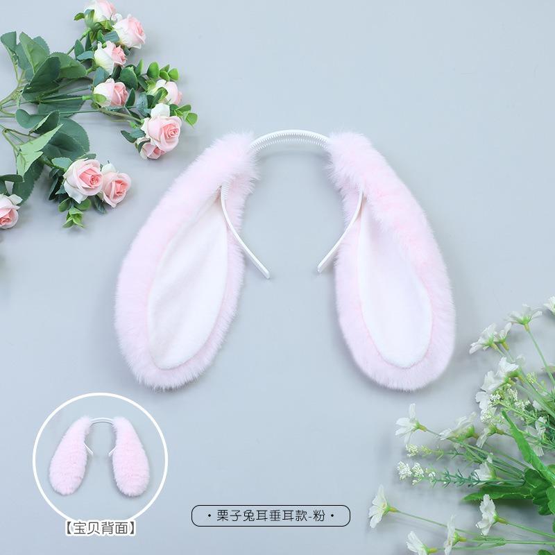 Lowering Ear Rabbit Hair Accessories Cosplay Pug Poodle Ears Tail Handmade Simulation Plush Headband