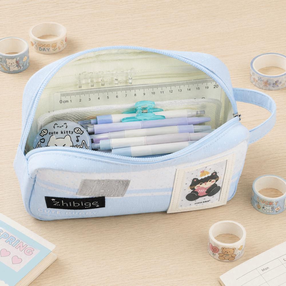 Handheld Pen Bag Large Capacity Pencil Pouch Portable Stationery Organizer Gift
