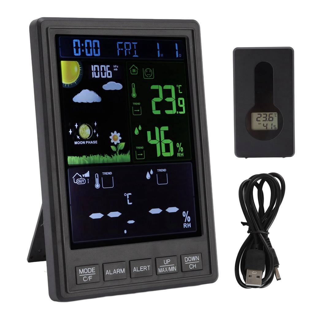 Weather Stations Wireless Indoor Outdoor Color Display Black 3 Channels Regulable Backlight Clock
