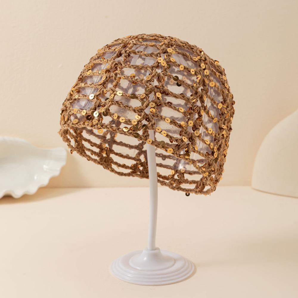 Dünne Häkel-Paillettenmütze Elegante Bohème-Mützen Lässige Strickmütze Bekleidungszubehör