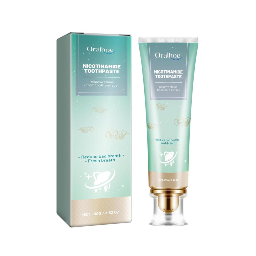 Oralhoe Nicotinamide Whitening Toothpaste 100g Brightens Teeth, Removes Stains & Plaque, Freshens Breath, Oral Care