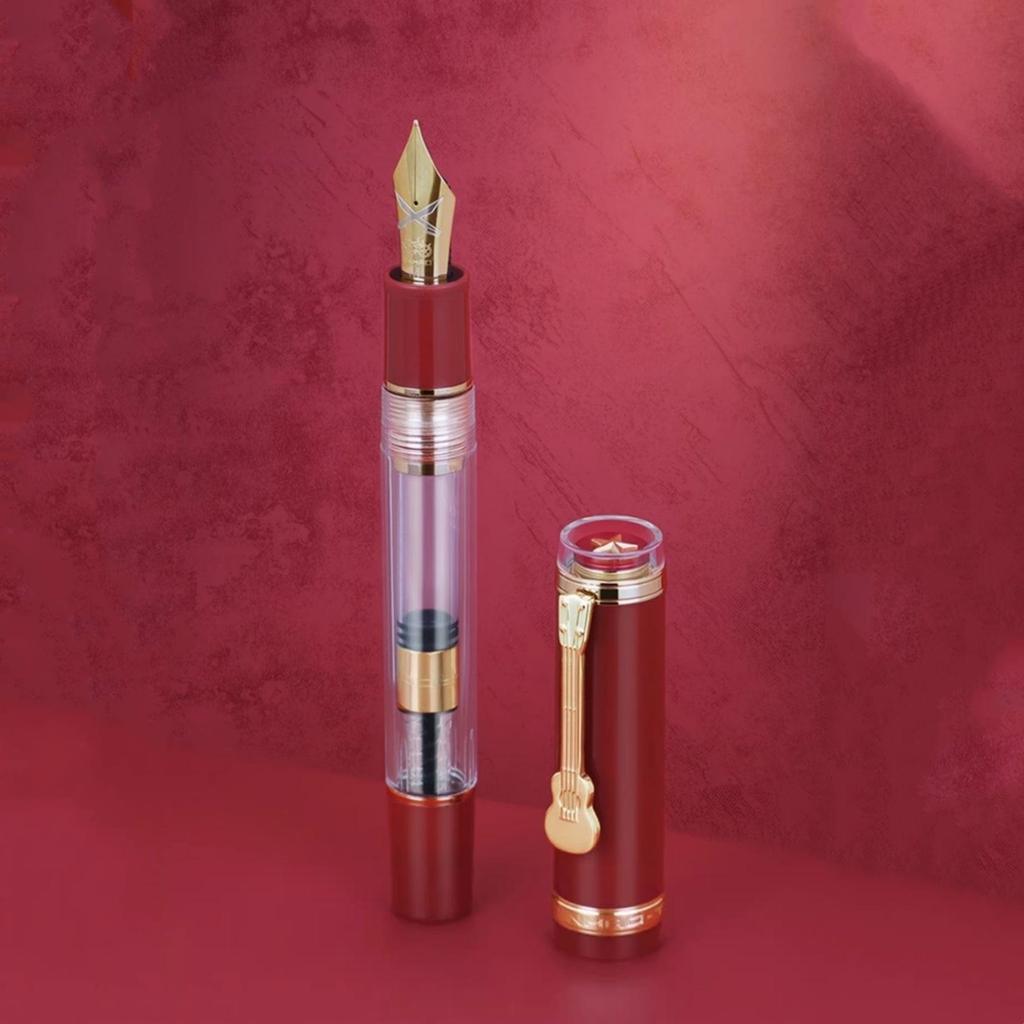 Jinhao 1935 Fountain Pen Palace Museum Červený a průhledný kytarový klip Star Cap M Hrot pro Office Signature School