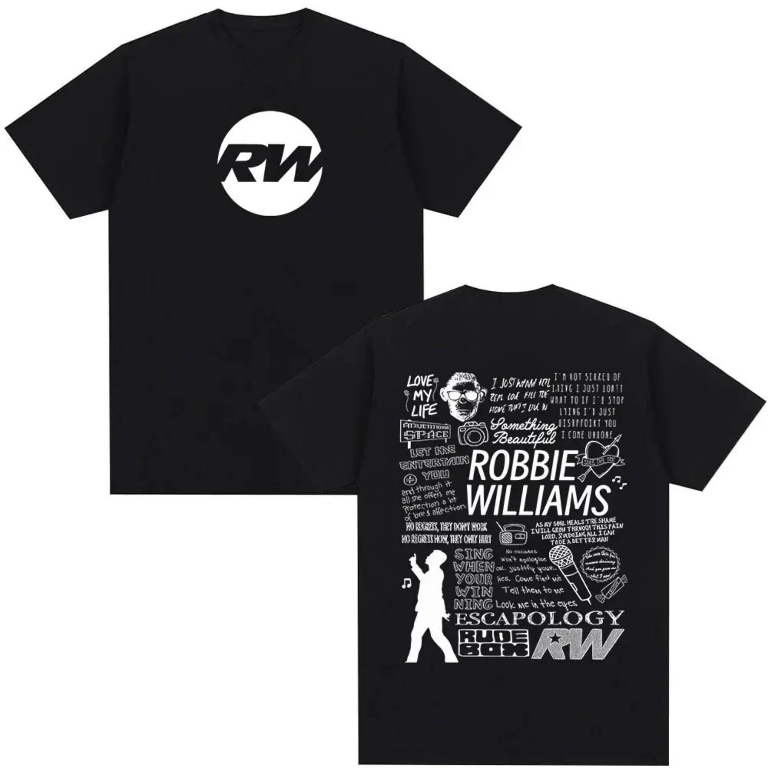 

Robbie Williams Rw Tour Album Merch T Shirt Men Women Fashion Harajuku Short Sleeve T-shirt Summer O-Neck Cotton Tees Streetwear S чёрный