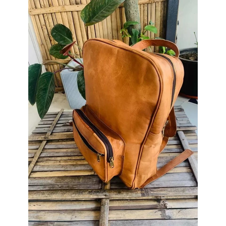 Leather Goat Bag Backpack Rucksack Vintage Messenger Real Laptop Brown Bag.