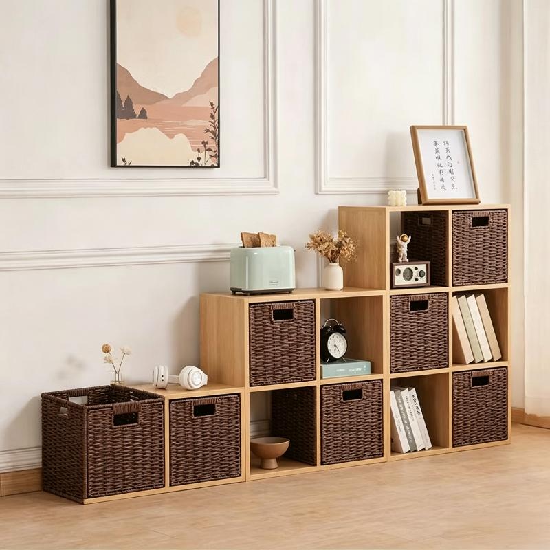 1 Pezzo Cesto Quadrato Intrecciato con Manico Pieghevole in Corda di Carta Contenitore Organizer per Casa Armadio Scaffale Stoccaggio Domestico