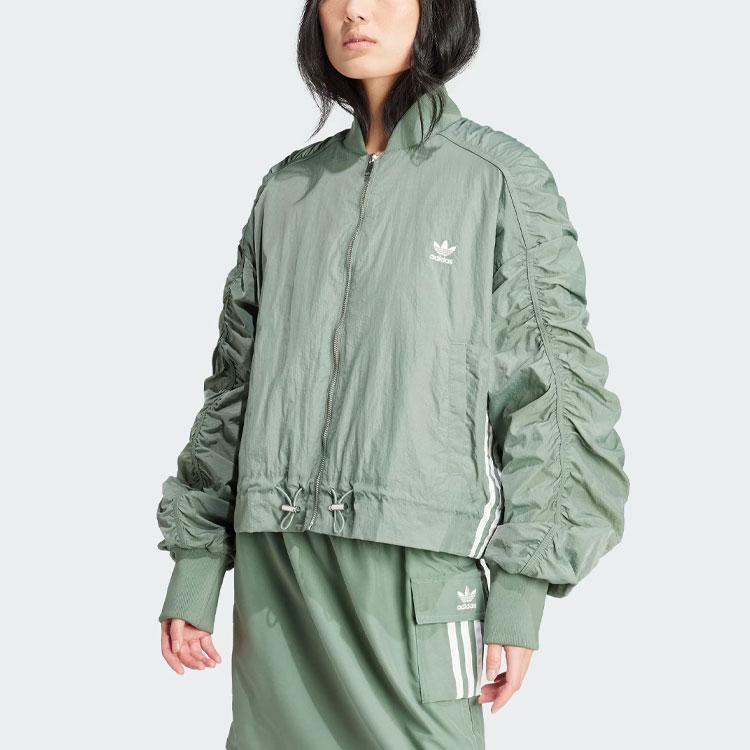 adidas Üç Şeritli Hafif Bomber Ceket, Bol Kısa Stil Kadın Ceketleri, İz-Yeşil IY3421