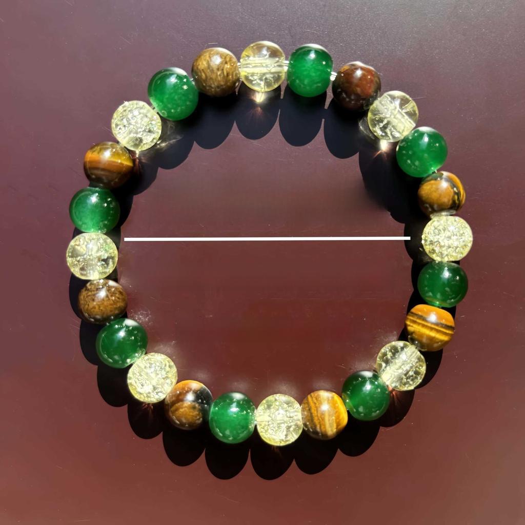 Natural Tiger Eye Green Agate Beaded Bracelet, Handmade Gemstone Jewelry for Men and Women