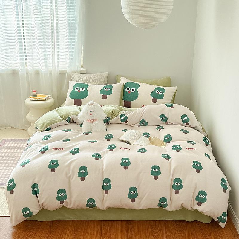 Thickened Milk Fleece Large Version Digital Printing Four-Piece Set, Fleece Thermal Sheets, Quilt Covers, Bedding