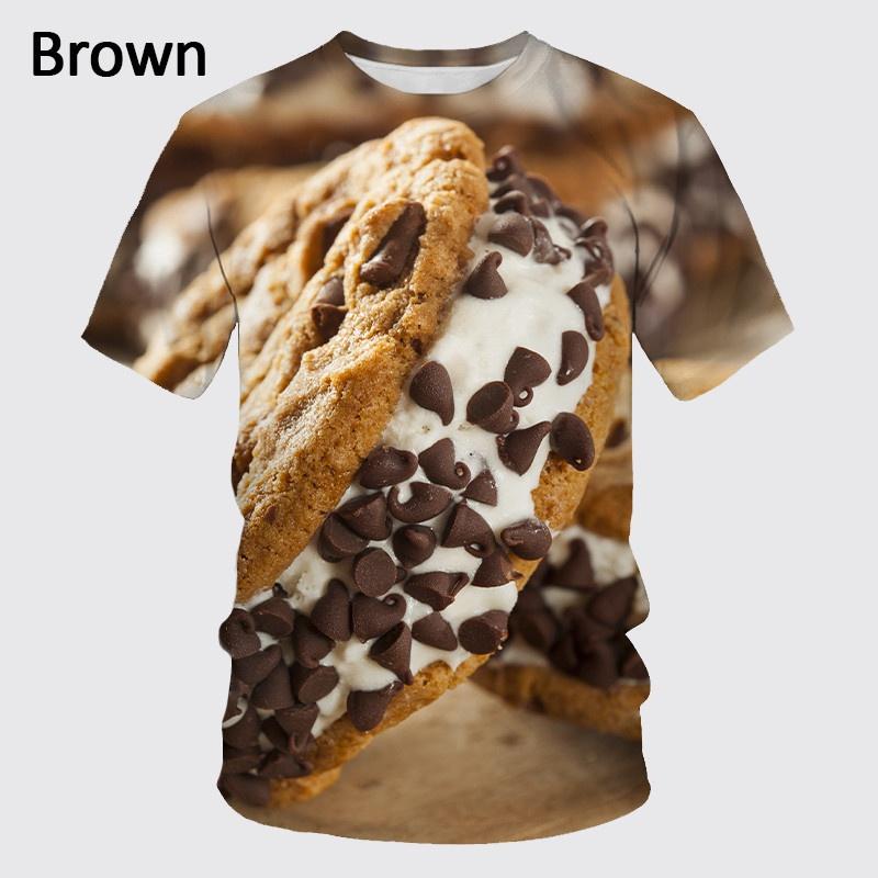 HerSight Grappig Voedsel T-shirt 3D Print Mannen Koekje Macaron Wafel Casual Cool Mode Casual Korte Mouw Ronde Hals T-shirt S