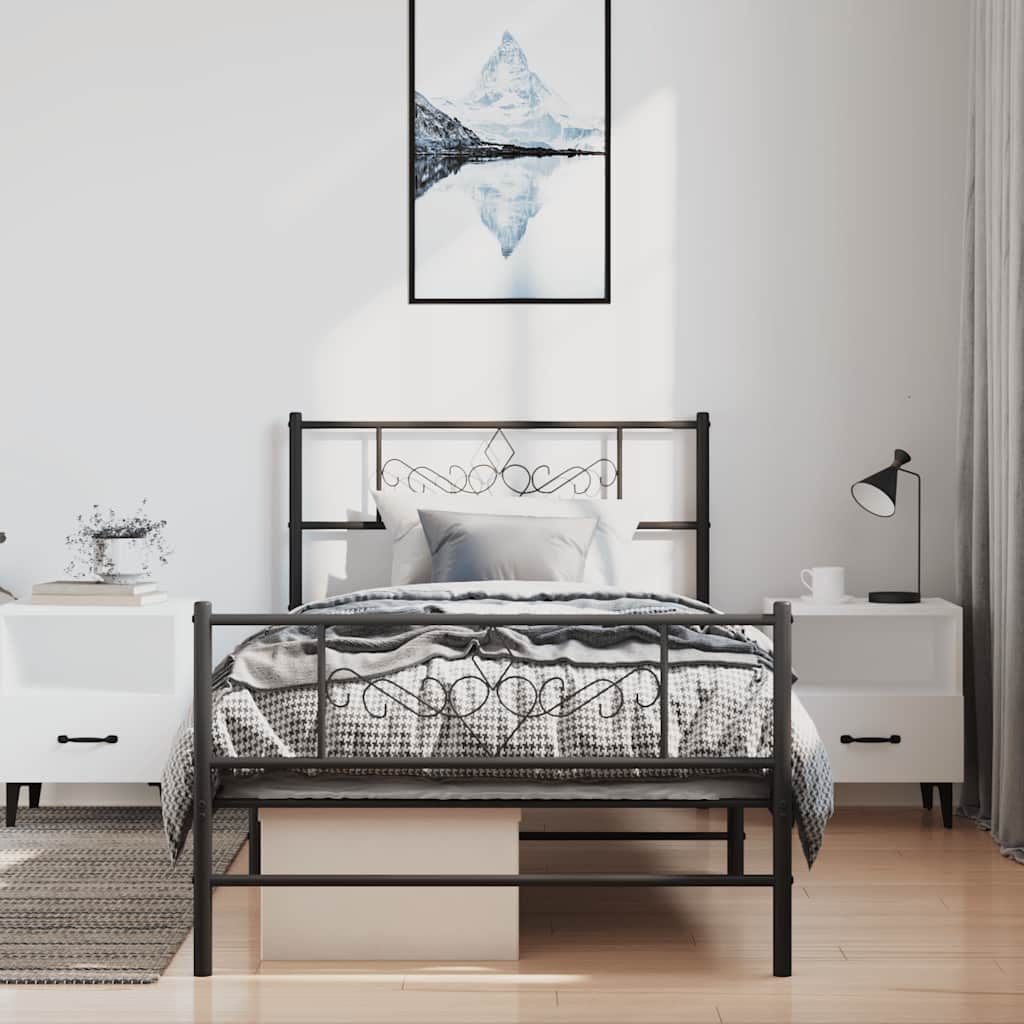Metal Bed Frame with Headboard and Footboard Black 100x190 cm