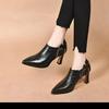 Deep Mouth Solid Color Single Shoes Spring And Autumn New Thick Heel Fashion All-Match Pointed Side Zipper Leather Shoes