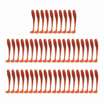 50PCS 5cm Soft Plastic Fishing Lures T Tail Grub Worm Baits Fish Tackle Accessory Red