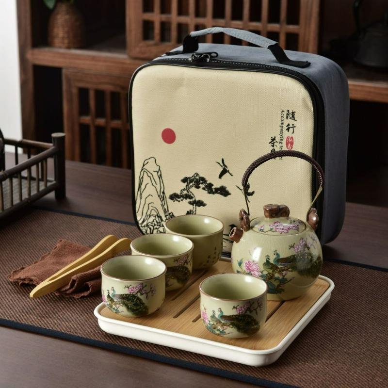 Chinese Kung Fu Travel Tea Set Creative Ceramic Portable Outdoor Travel Teapot Teacup Traditional Tea Ceremony Teaware Gift Box