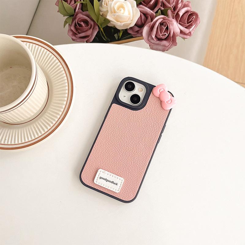 

White Label Goodluck Leather Mobile Phone Case For Iphone17 Bow Tie Apple 16 Solid Color Simple 15 Women S 14 iPhone X/XS