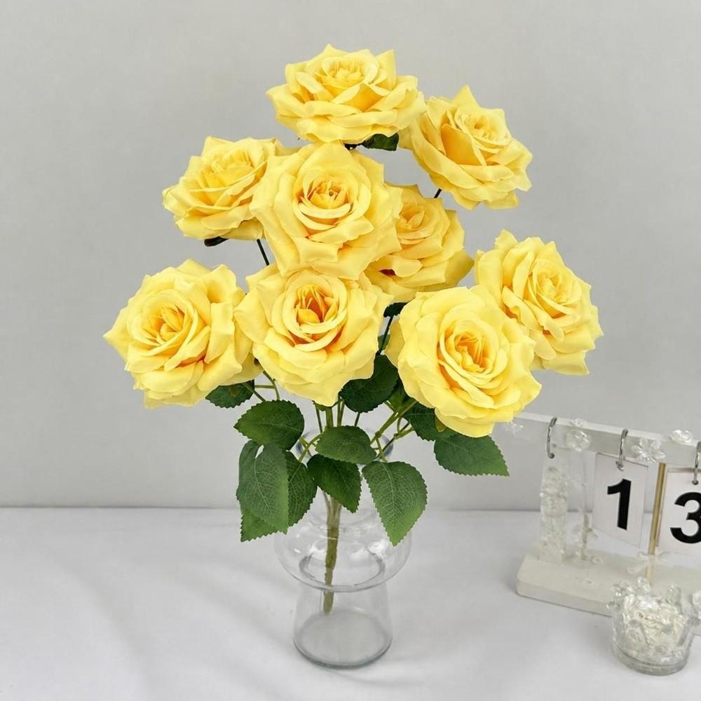 9 Heads Artificial Rose Bouquet Pink Red Blue White Multi-Color Set Fake Rose Flower Arrangement Desktop Size