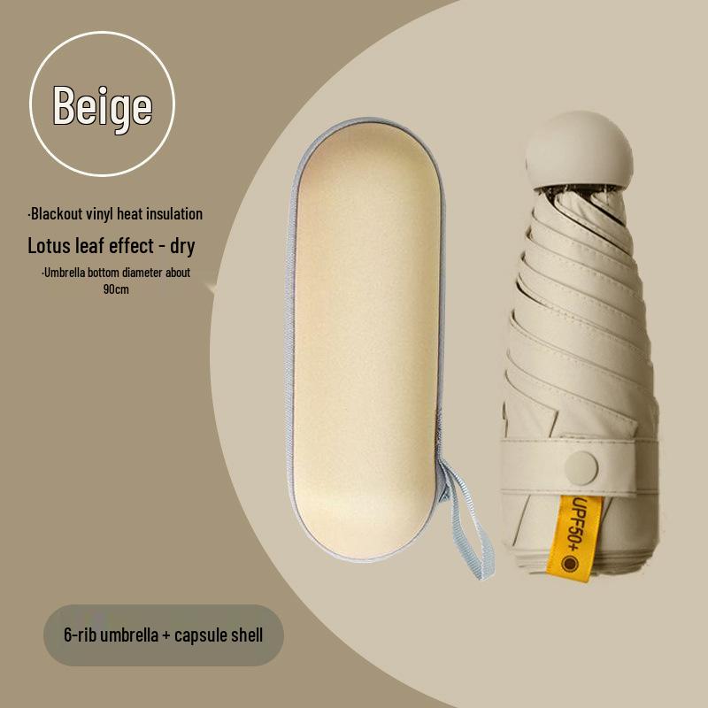Lätt UV-skyddande Kapselparaply - Bärbart Dubbelanvändningssolskydd för Kvinnor, Soliga och Regniga Dagar