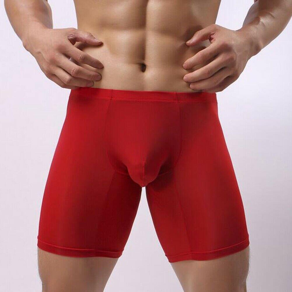 Men Long Leg Boxer Trunk Sport Breathable Bulge Pouch Briefs Ice Silk Underwear