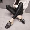 Korean Style Fleece-Lined PU Matte Leather Skinny Leggings with Single/Double Buttons