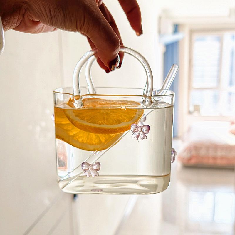 Glass Cup Portable Handbag Shape Creative Cocktail Glasses with Funny Fruit Design for Outdoor Events and Parties