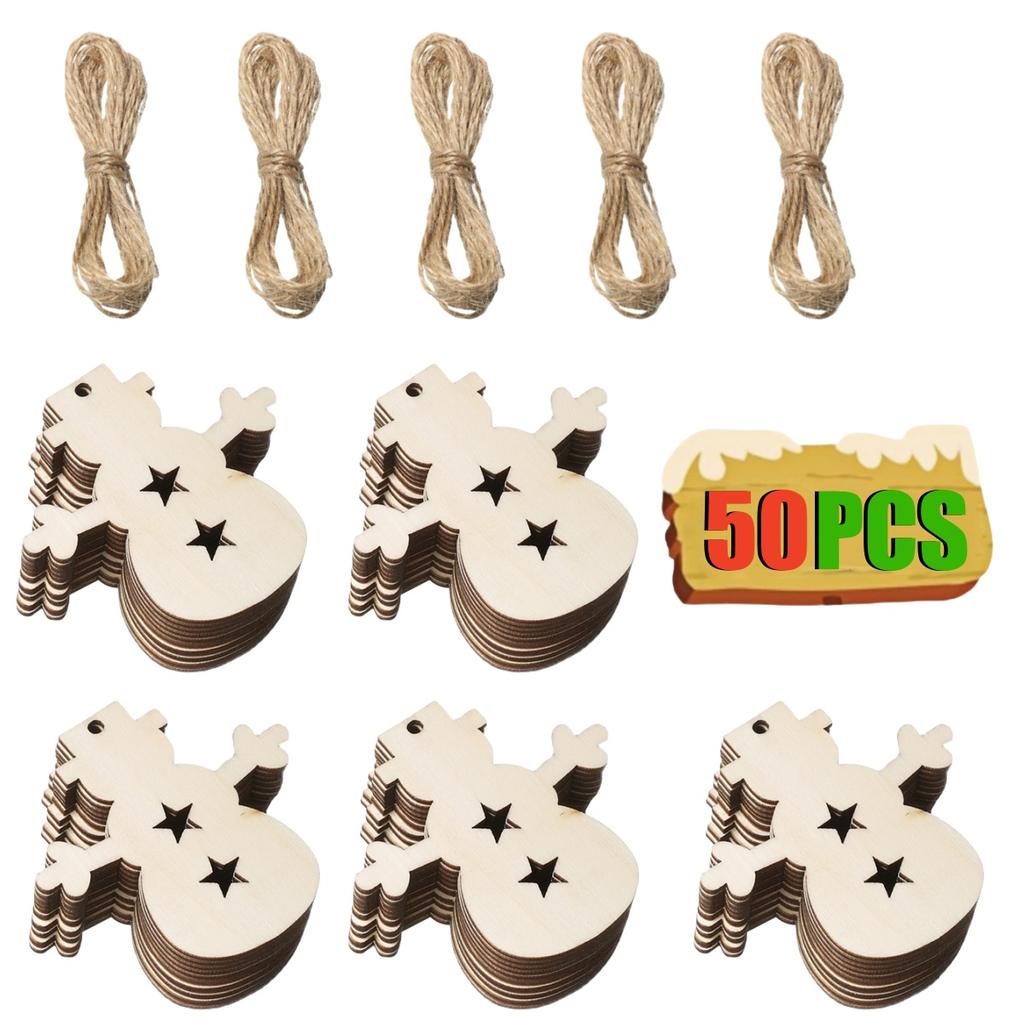 10-50Pcs Wooden Christmas Ornaments Unfinished Wood Slices with Holes Wooden Blanks Pendants for Kid DIY Craft Christmas Tree De