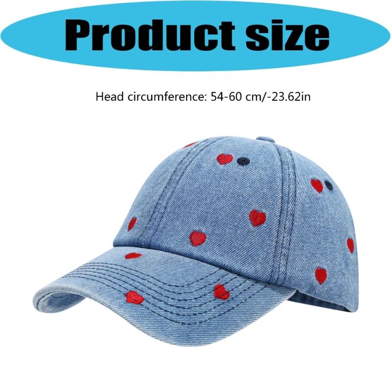 Fashionable Heart Embroidered Cotton Baseball Cap For Women Men Trendy Design Soft Comfortable Adjustable Size 54-60cm