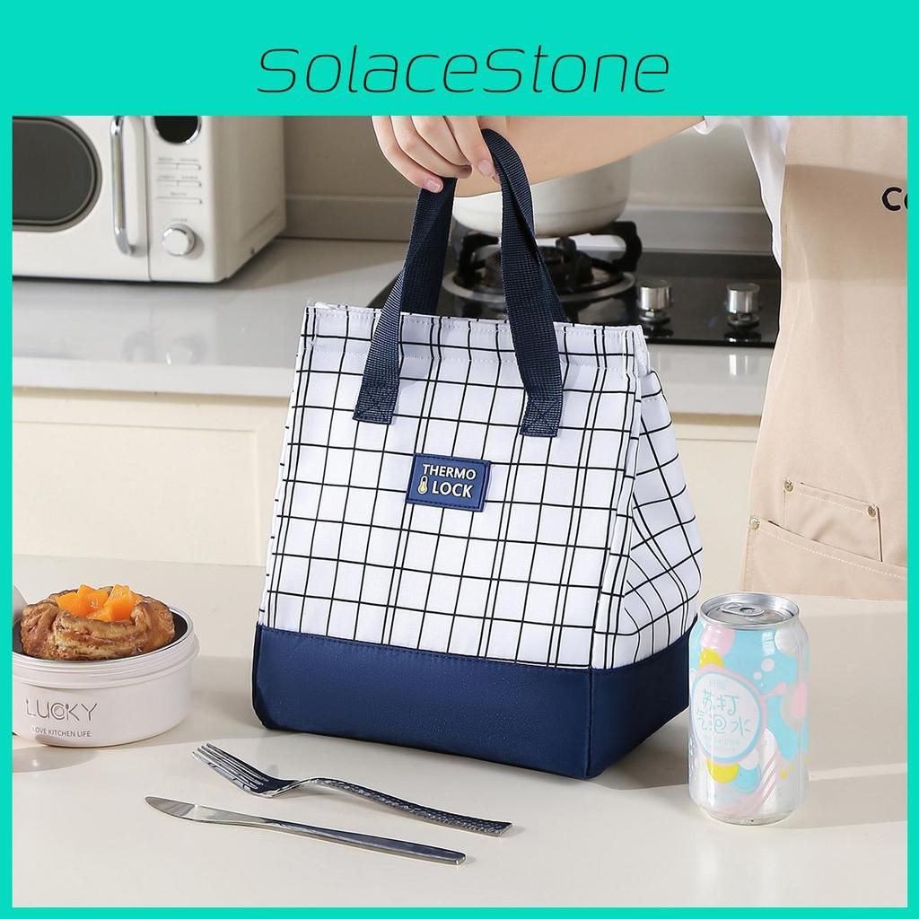 Grid Minimalist Oxford Lunch Bag Tote With Insulated Storage Commuters For