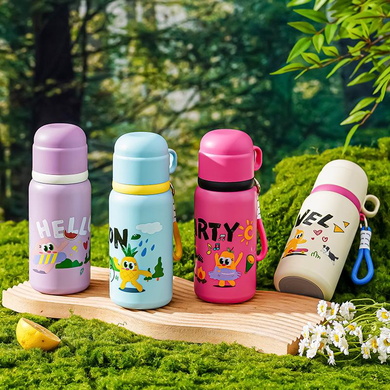 Children's Thermos Cup, Student Portable 316 Stainless Steel with Lid, Straight Drinking Cup, Cute and Fun Graffiti Water Bottle