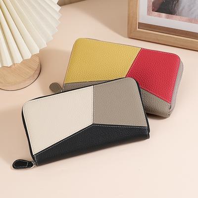 RFID Organ Card Bag Men's and Women's Long Wallet Leather Hollow Zipper Card Clip Color Matching Multifunctional Credit Card Bag