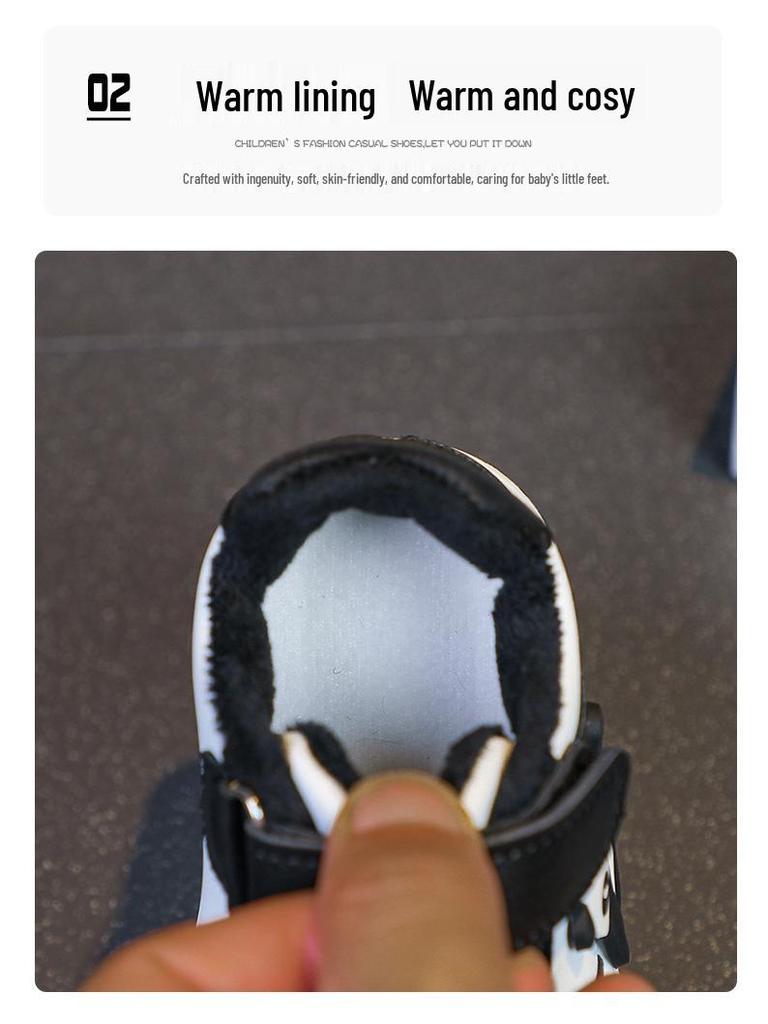 Children's Cartoon Fleece-Lined Skate Shoes: Warm, Cotton-Padded Casual Shoes for Toddlers & Young Kids.
