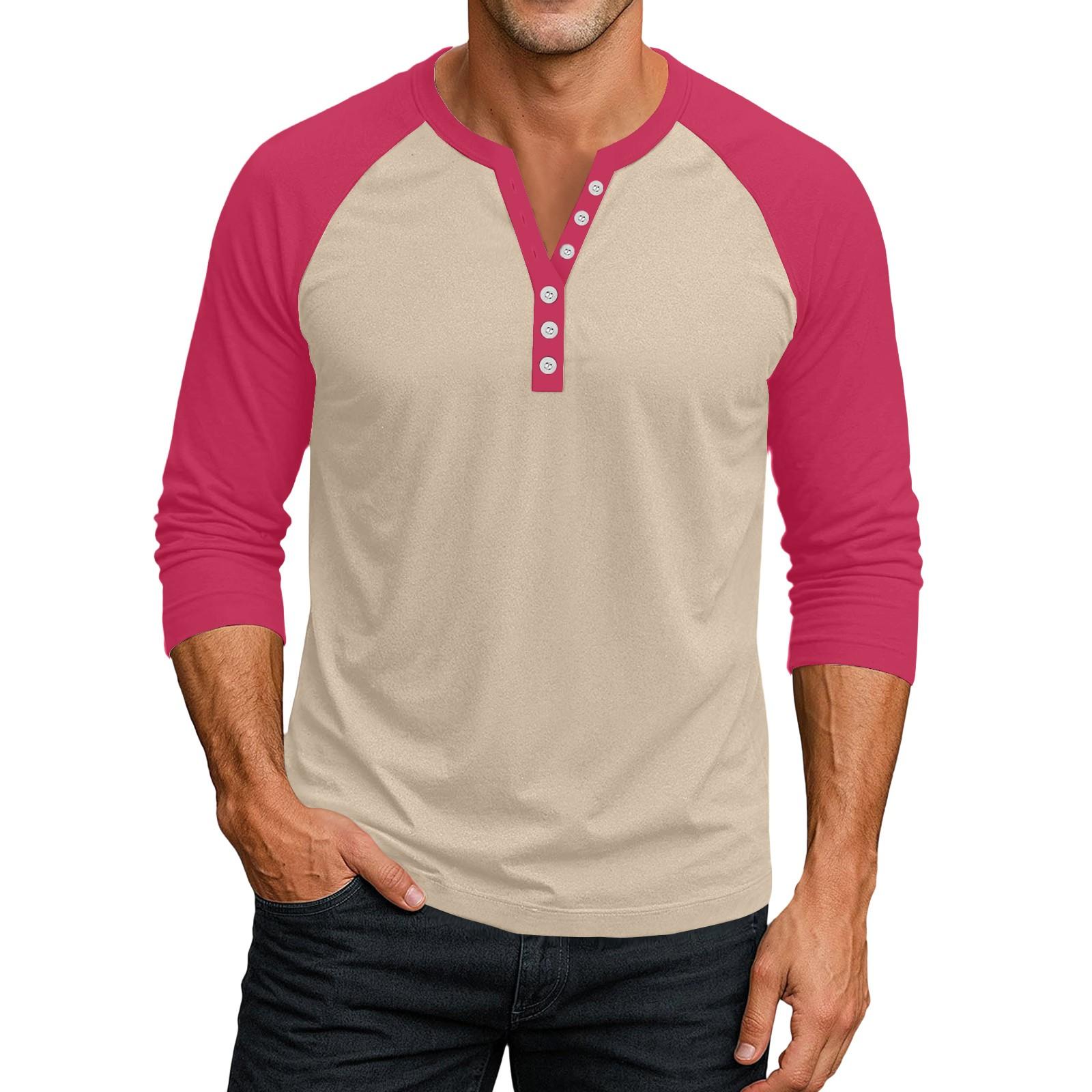 

Мужской контрастный топ реглан на пуговицах с рукавом 3/4 XL красный