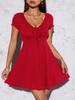 Pure Desire Style V-neck Dress Summer Women's Bow French Slim Fit and Thin Temperament Design Waist Skirt