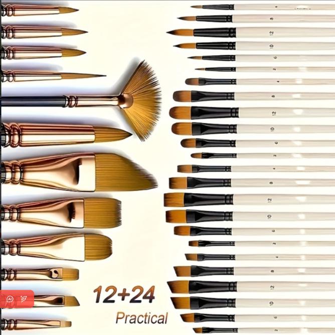 Foreign Trade Nylon Painting Brush Set - 10 Pieces, Red & Blue Handles, Flat Gouache & Oil Brushes