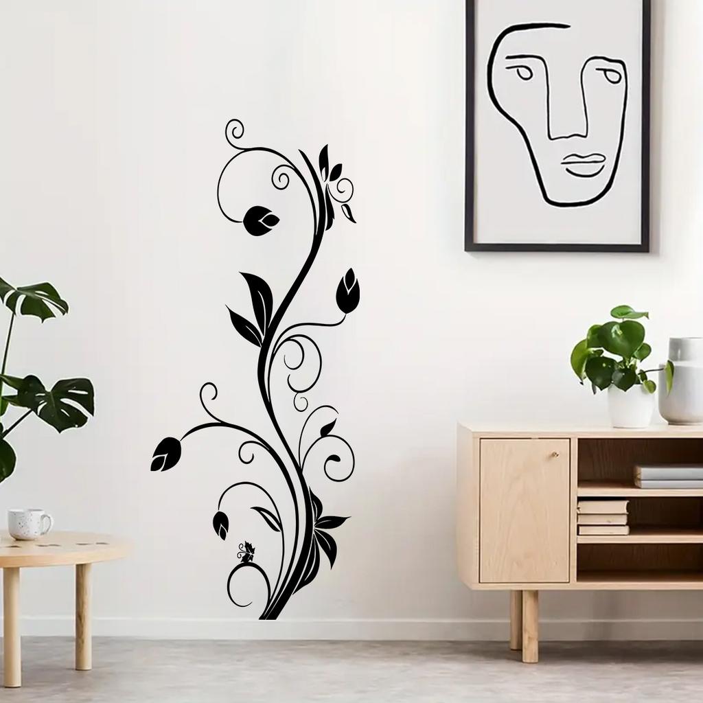 Black Flower Wall Sticker for Living Room Bedroom Wall Decoration Self-Adhesive