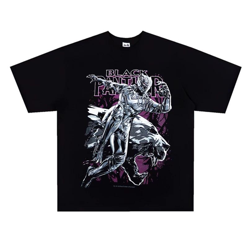 Black Panther Oversized Cotton TShirt Y2K Streetwear Retro Harajuku Casual Fashion Hip Hop Short Sleeve Top for Men Women