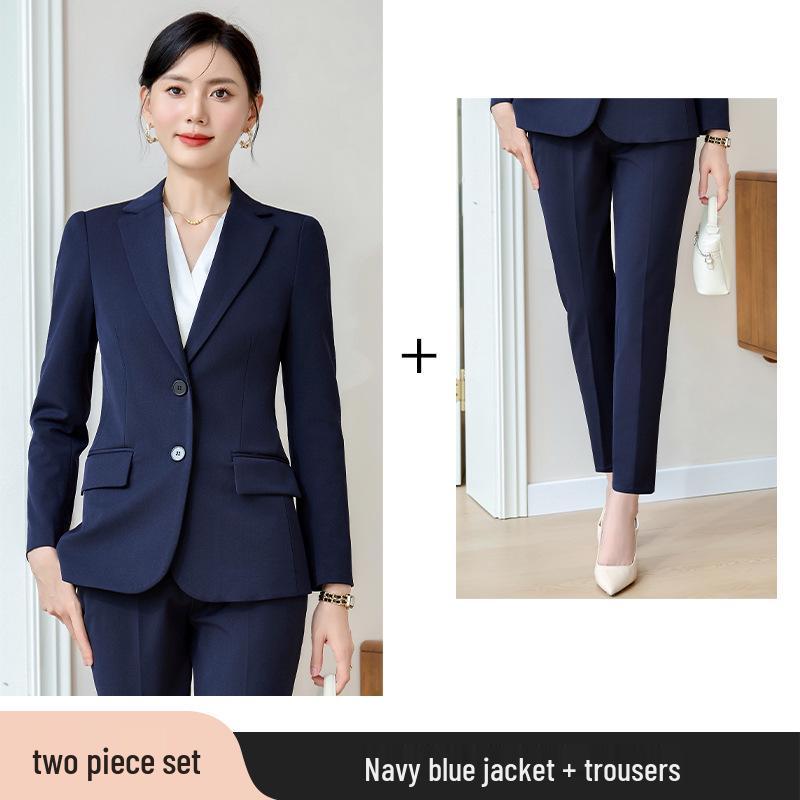 High-End Women's Grey Suit Set - Professional Spring/Autumn Formal Wear for Interviews and Work
