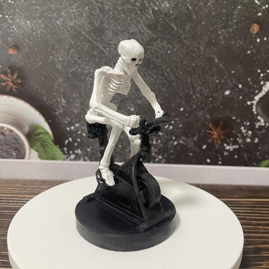 Halloween Riding Bike Skeleton Statue Animated Fitness Bicycle Skeleton Figurine