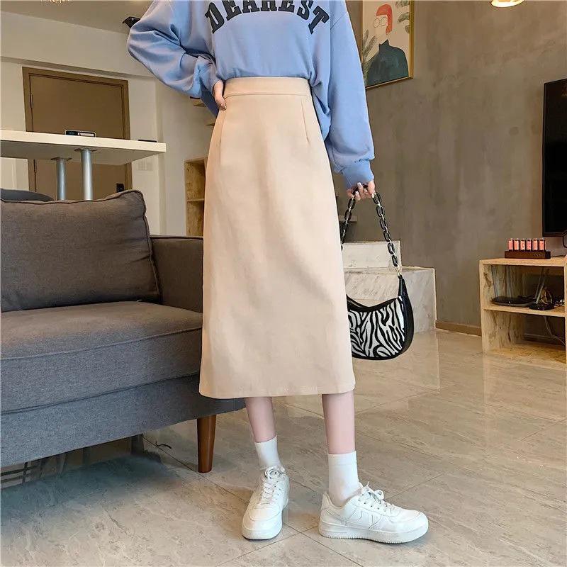 

Autumn 2022 Plus Size High-Waist A-Line Black Bodycon Mid-Length Skirt L абрикосовый