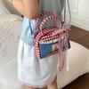 Leisure Lattice Bowling Bag Rural Style Sweet Crossbody Bag Portable Denim Plaid Handbag  Travel