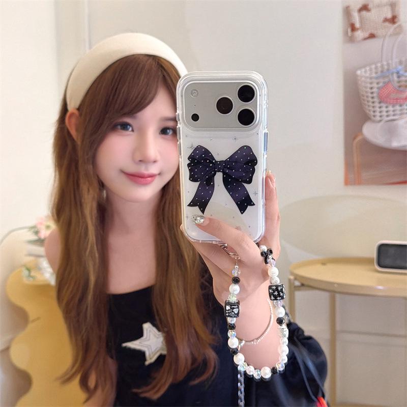 Lux Rhinestone Black Bow iPhone Case for 17/16 Pro Max/15/14